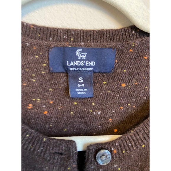 Lands End 100% Cashmere Brown Speckled Crew Neck Cardigan Sweater Size Small - Picture 3 of 6